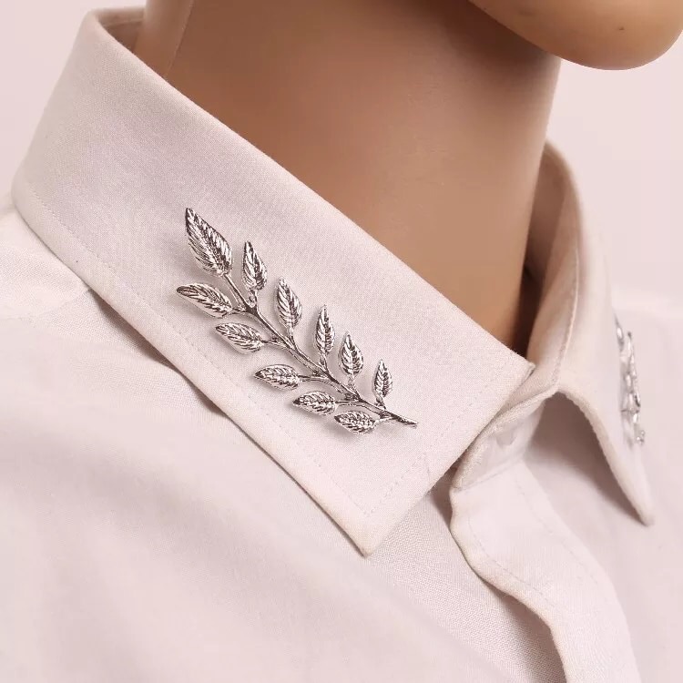 New Silver Plated Leaves Brooch Collar Cuff Set Of 2